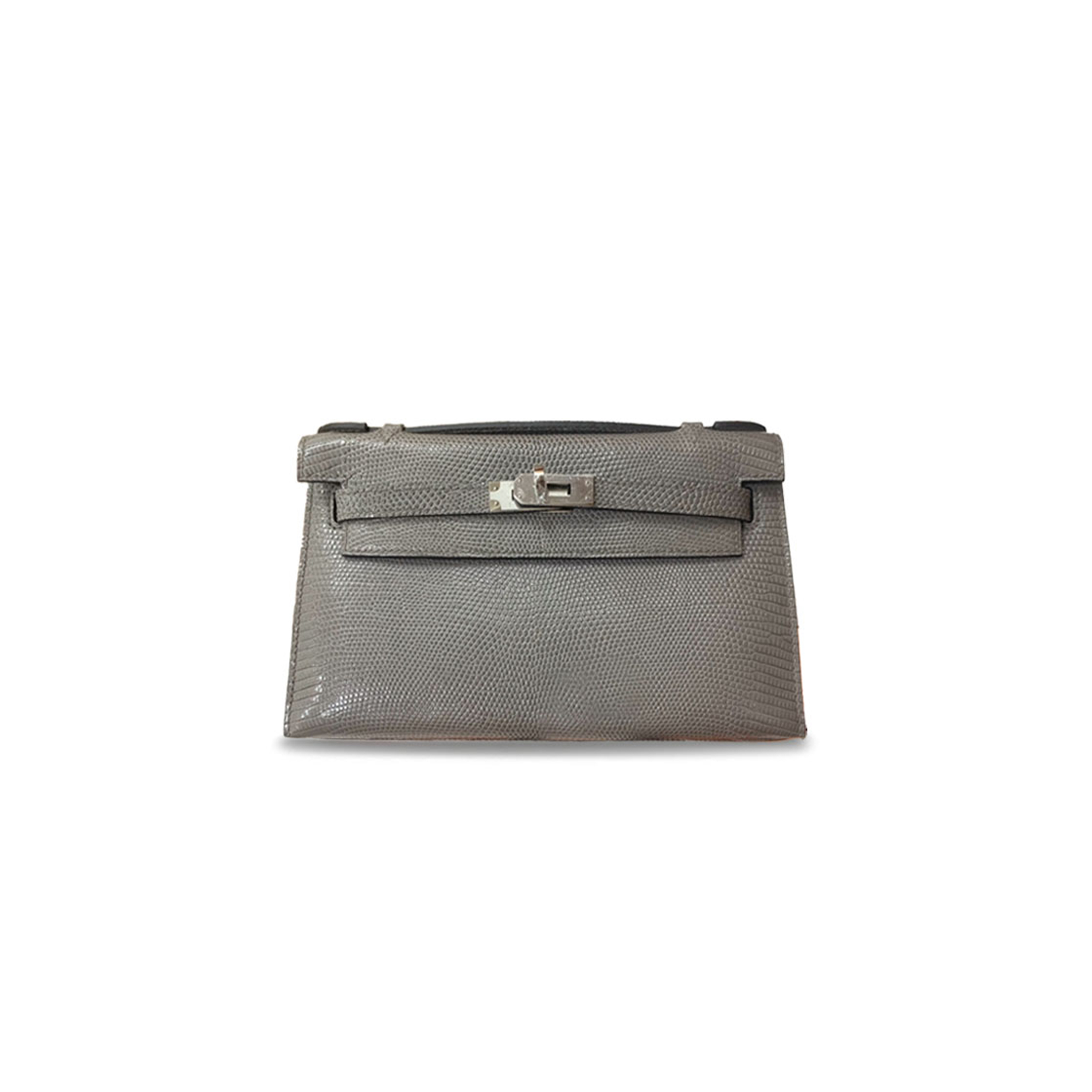 HERMÈS MASTER MINI KELLY LIZARD SKIN GRAPHITE SILVER BUCKLE (22*14*7cm) 